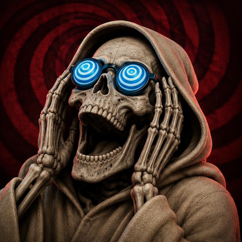 Skeleton Hypnotist wearing blue spiral goggles